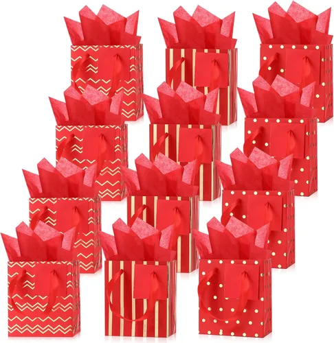 Miniatura 17 de Tenare 12 bolsas de regalo pequeñas, mini bolsa de papel metálica a granel con asa de papel de seda para envoltura de regalo, día del padre, Blanco