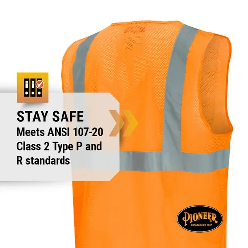 Miniatura 3 de Pioneer Hi Vis - Chaleco de seguridad de malla para hombres y mujeres, cinta reflectante, clase 2, tráfico, seguridad pública, seguridad