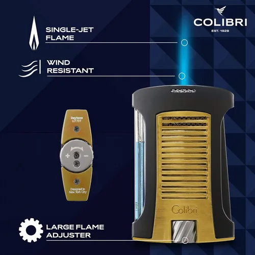 Miniatura 6 de Colibri Daytona - Encendedor de butano resistente al viento: llama ajustable, encendedor de puros recargable de un solo chorro, diseño ergonómico Oro