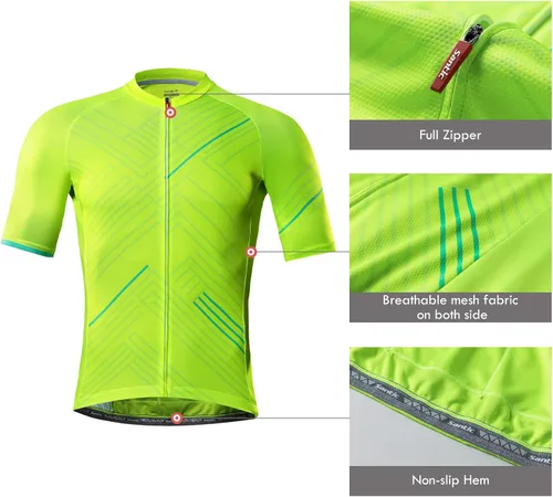 Miniatura 4 de Santic Camiseta de ciclismo para hombre, manga corta, camisas de ciclismo de montaña, chaqueta de bicicleta con bolsillos