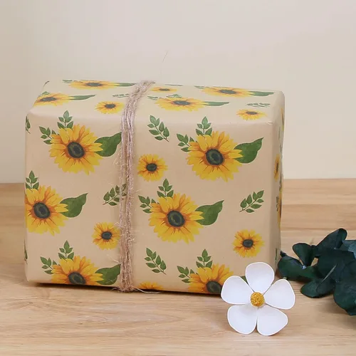 Miniatura 4 de Aimyoo Rollo de papel de regalo floral de kraft jumbo, papel de regalo para todas las ocasiones con flores de girasol para boda, despedida