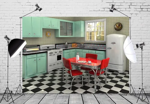 Miniatura 5 de Telón de fondo retro de tela de 5 x 3 pies para fotografía interior, cocina, comedor, escena, fondo de los años 50, decoración de cumpleaños