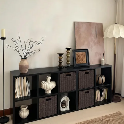 Miniatura 28 de IRONMIX Organizador de almacenamiento de 5 cubos de metal, estantería corta negra, soporte de TV para televisores de hasta 40 pulgadas, centro