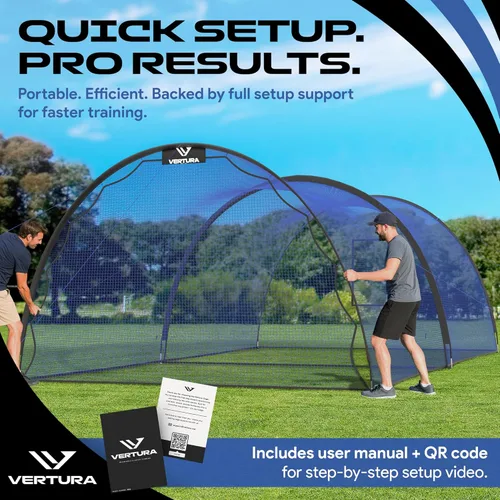 Miniatura 8 de Jaula de Bateo Portátil de 22 pies x 12 pies x 8 pies para Béisbol y Sóftbol – Jaula de Golpeo Fácil de Instalar con Agujero para Máquina