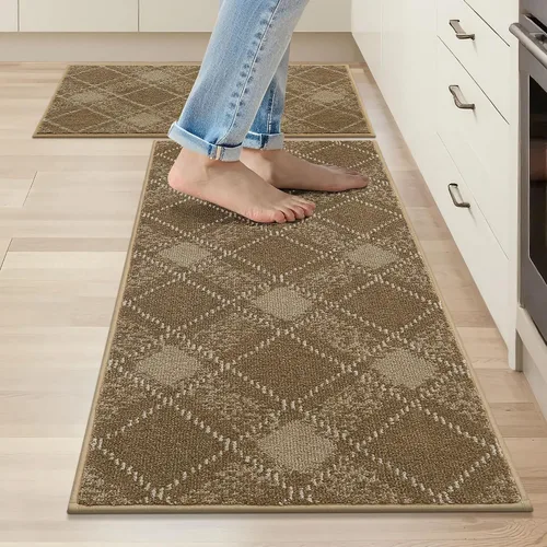 Miniatura 17 de COSY HOMEER Juego de alfombras y tapetes de cocina 2 piezas antideslizantes, suaves alfombras de cocina para piso absorbentes y resistentes a Gris