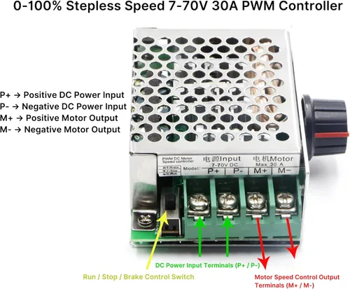 Miniatura 4 de RioRand Interruptor controlador de velocidad del motor de 7-70V PWM DC 30A