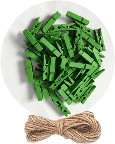 Miniatura 10 de 50 piezas de pequeñas pinzas de madera para fotos con cordel de yute, mini pinzas para ropa para manualidades, decoración, secado de ropa, 50 piezas