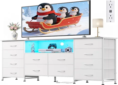 Miniatura 15 de Soporte de TV negro para TV de 45, 50, 55 pulgadas, mesa consola multimedia de TV con luces LED y estación de carga, centro de entretenimiento con 8