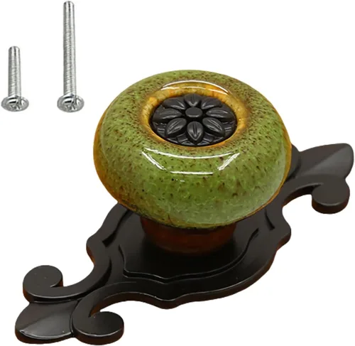 Miniatura 17 de HUAMULAN Paquete de 10 pomos de cerámica retro vintage para aparador, cocina, pétalos, tiradores de armario, cajón, base negra, placa trasera