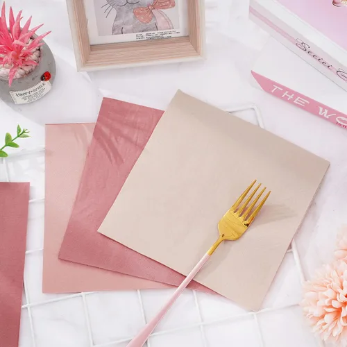 Miniatura 5 de Whaline 150 servilletas de papel rosa melocotón 3 colores desechables servilletas de almuerzo temática rosa servilleta para celebración, reunión