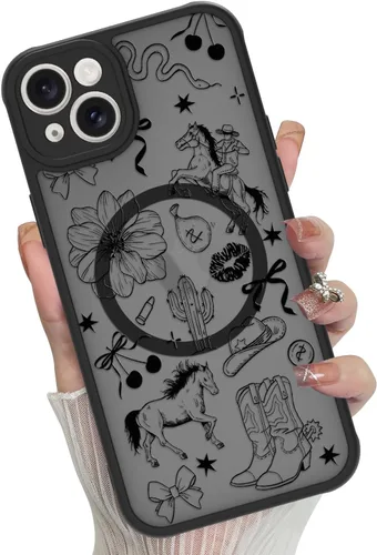 Miniatura 28 de Funda magnética para iPhone 17 Pro [compatible con MagSafe], bonita funda de moda con estampado de leopardo negro, translúcida, mate, parte trasera