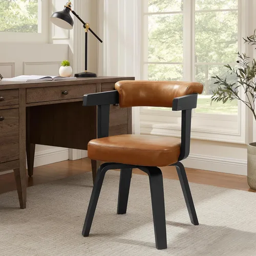 Miniatura 16 de Art Leon Silla de oficina sin ruedas, moderna de mediados de siglo, silla de escritorio tapizada de tela sin ruedas, silla con brazo decorativo