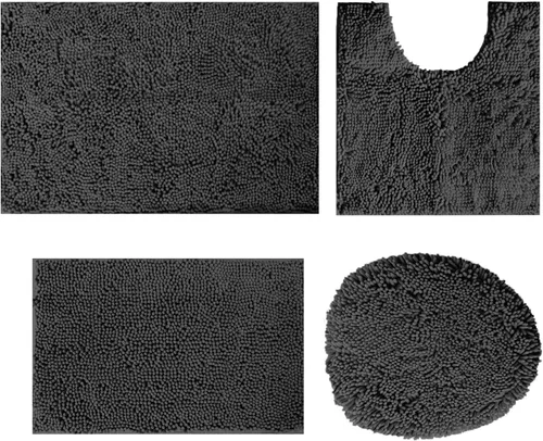 Juego de 4 tapetes de baño de chenilla, tapete de baño de felpilla con parte inferior antideslizante de PVC, juego de alfombras de baño de absorción
