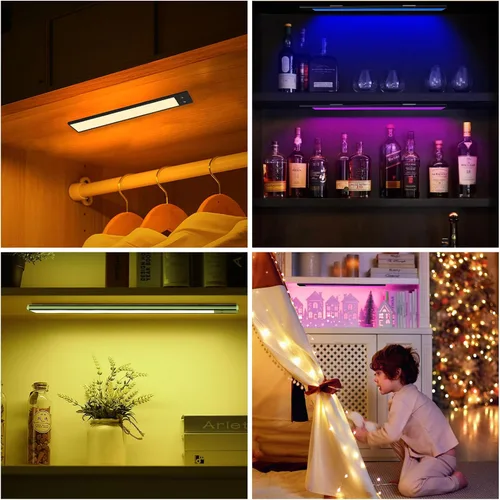 Miniatura 6 de Luces LED RGB para debajo del gabinete, luz LED RGB con cambio de color recargable, funciona con pilas, iluminación debajo de la encimera