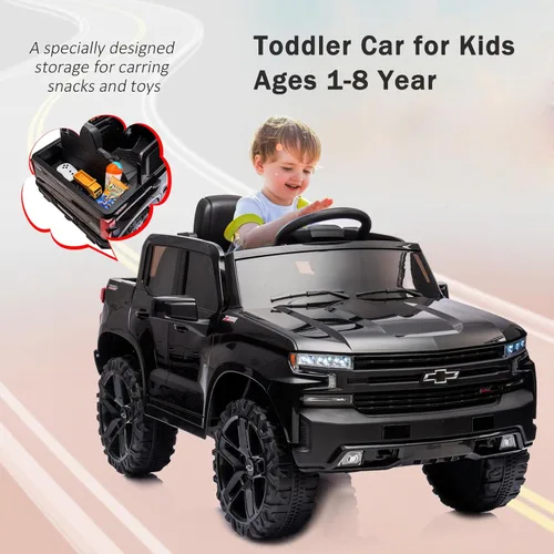 Miniatura 6 de 12V Camioneta de Juguete Eléctrico para Niños con Batería, 4 Ruedas, con Control Remoto para Padres, Chevrolet Silverado, Camiones para Niños Negro