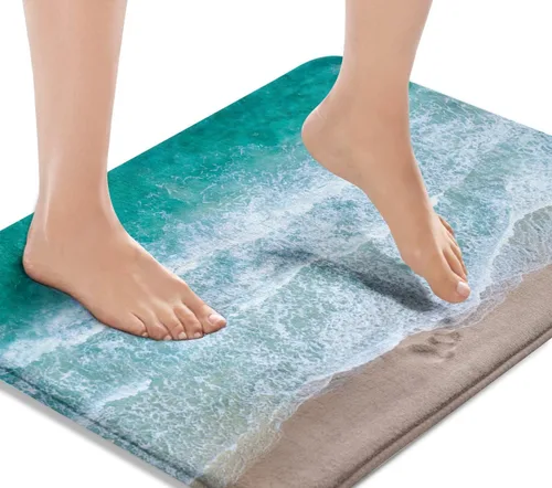 Britimes Alfombra de baño antideslizante para baño, diseño de ondas de arena azul, cubierta lavable, tapete para decoración de baño, 18 x 30