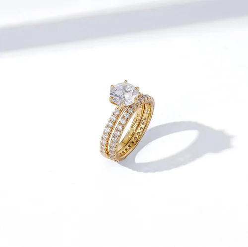 Miniatura 3 de Tienda Collection Platinum or Gold Plated Sterling Silver Wedding Set Rings set with Round Cut Infinite Elements Cubic Zirconia