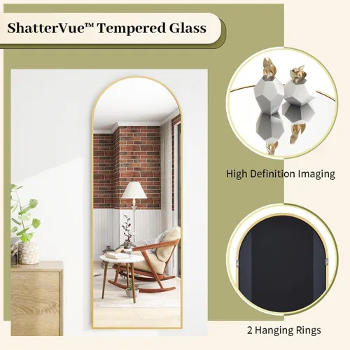 Miniatura 3 de BEAUTYPEAK Espejo de cuerpo completo de 64"x21", espejo de piso de cuerpo completo con arco, espejos de pared para colgar o apoyar con parte Dorado