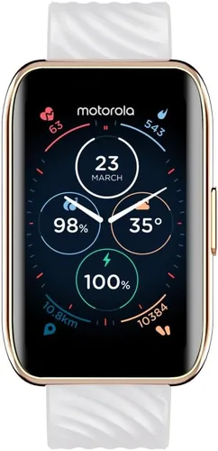 Motorola Moto 40 - Reloj inteligente Bluetooth con 10 días de duración de la batería, integración con Google Fit, pantalla transparente de 1.5 Oro
