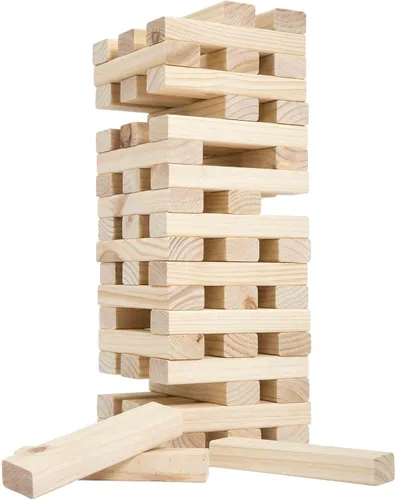 Miniatura 7 de HEY! PLAY! Juegos de mesa apilables en torre con 54 bloques de madera gigantes, juegos de patio no tradicionales para niños y adultos con estuche