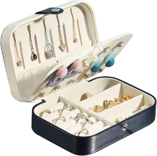 Yonzone Joyero pequeño, estuche de joyería de viaje, mini organizador de joyas para collares, aretes, anillos de doble capa, caja de regalo portátil