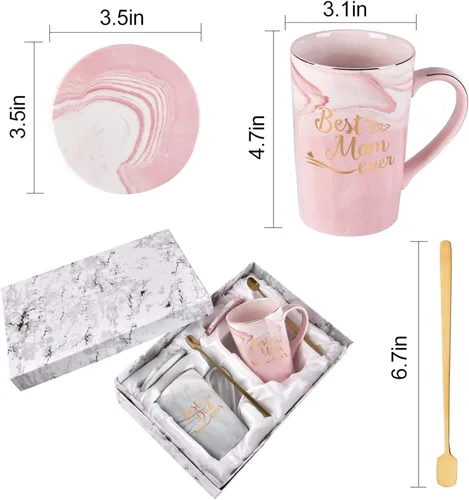 Miniatura 6 de YHRJWN Best Dad and Mom Marble Ever - Juego de tazas de café con caja de regalo, posavasos y cuchara para Navidad, cumpleaños, regalo para padres