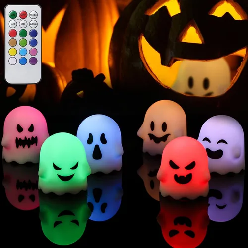 Wondise Velas parpadeantes sin llama de Halloween con control remoto y temporizador, velas de té que cambian de color, velas LED espeluznantes para
