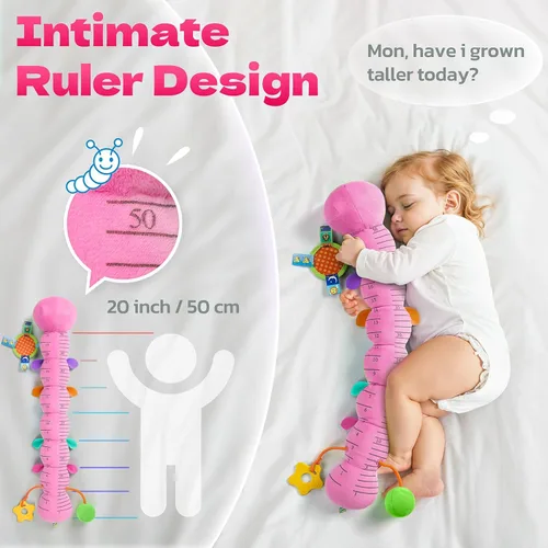 Miniatura 5 de HEMRLY Juguete sensorial para bebé de 0 a 6 meses, peluche musical de oruga con mordedor, arrugado, sonajero, espejo de bebé para el tiempo boca Rosa