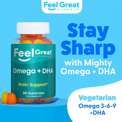 Miniatura 2 de Gomitas Omega 3 6 9 + DHA a base de plantas para niños y adultos - Suplemento vegetariano Omega con vitamina C y chía - Apoyo cerebral e