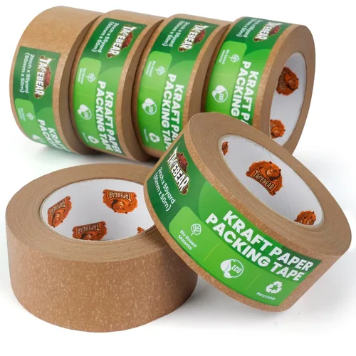 TAPEBEAR Cinta de papel kraft ecológica, cinta de embalaje biodegradable resistente de 2 pulgadas x 55 yardas, cinta de embalaje reciclable