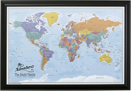 Miniatura 13 de Póster personalizado en lienzo enrollado con mapa del mundo, arte de pared con chinchetas – Grande 24" x 36" mapa del mundo de océanos azules