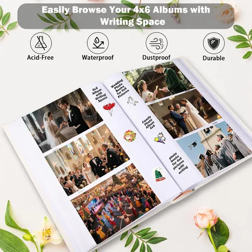 Miniatura 7 de Álbum de fotos de 4 x 6 pulgadas, 450 imágenes con espacio de escritura, cubierta de piel sintética, libro de fotos con ventana frontal para Beige