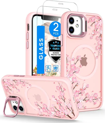 Miniatura 19 de Dretal Magnético para iPhone 11 Pro, Funda Floral, Protector de Pantalla, Anillo de Lente Integrado, Soporte, Protección de Grado Militar, Funda