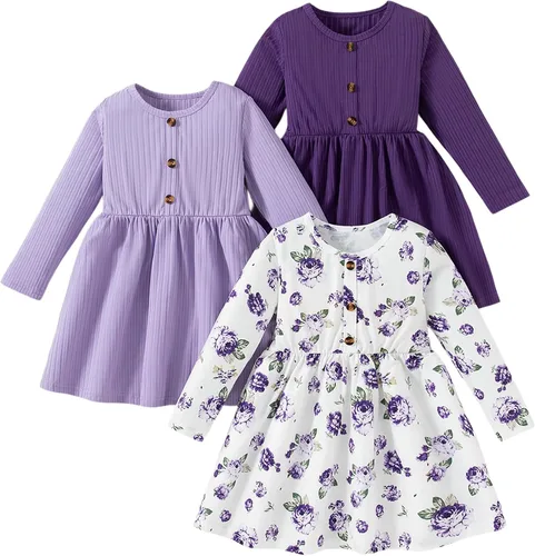 Miniatura 19 de Vestidos para niñas Vestidos para niñas pequeñas Paquete de 3 Vestido casual de fiesta con estampado patinador acampanado tipo A Vestido de verano