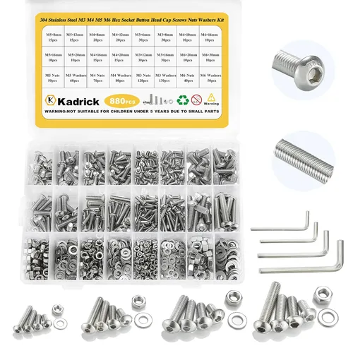 Miniatura 17 de Kadrick 1230 piezas de tornillos de acero inoxidable 304, surtido métrico M2 M3 M4 M5, kit de pernos de cabeza hexagonal de botón de 4mm-20mm