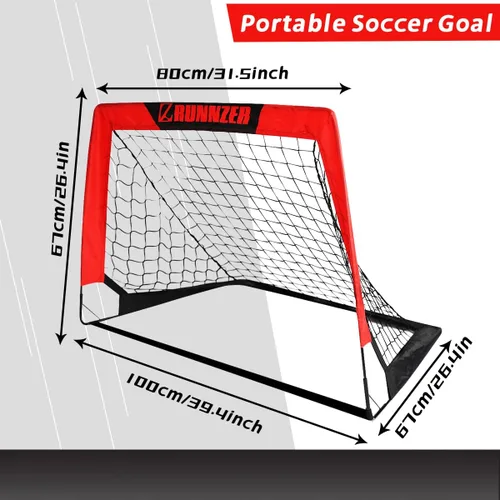 Miniatura 2 de L RUNNZER Portería de fútbol para niños, red de fútbol desplegable para patio trasero, juego de 2 con funda de transporte portátil