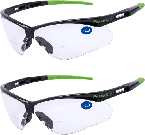 Miniatura 32 de ProtectX Anteojos de seguridad clásicos, lentes antivaho resistentes a los arañazos, gafas protectoras para el trabajo, interior/exterior, ANSI Z87.1