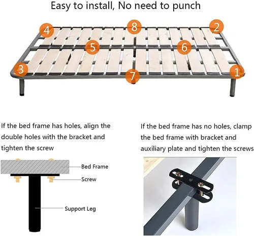 Miniatura 2 de 2 patas de soporte de marco de cama de metal de altura ajustable, marco de cama de acero o patas de soporte de listones centrales de madera, patas