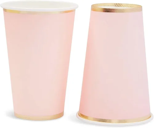 Miniatura 5 de Juvale Vasos de fiesta rosados, 12 onzas, paquete de 50, rosa claro y dorado, vasos de papel desechables para bebidas calientes y frías, para novia