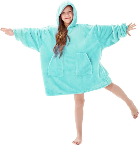 Miniatura 2 de Aemicion - Manta con capucha tipo sudadera para niños, extrasuave y abrigada, tamaño grande, para niños y niñas (verde azulado)