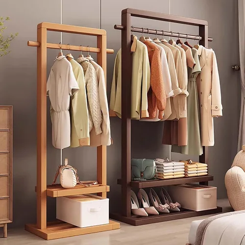 Miniatura 2 de Perchero de bambú para dormitorio, perchero resistente para colgar ropa, estantes organizadores de almacenamiento de ropa de zapatos, 63 pulgadas