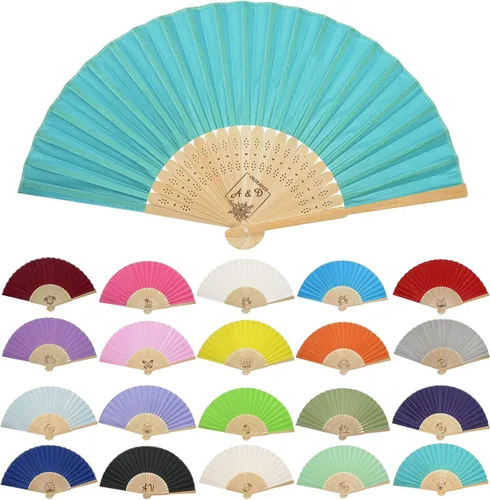 GZLDGIFTS Abanicos de mano personalizados, regalos para regalos de fiesta de boda, invitados, tela personalizada, seda, jardín, boda, abanicos de
