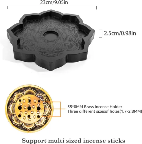 Miniatura 4 de Mooncraftlogy Bandeja de cristal Lotus, quemador de incienso de madera para palo/cono, soporte para exhibición de piedras preciosas, organizador