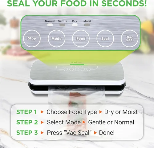 Miniatura 7 de NutriChef Sellador al vacío para alimentos – Máquina automática de sellado de aire para alimentos secos y húmedos, controles táctiles LED, incluye