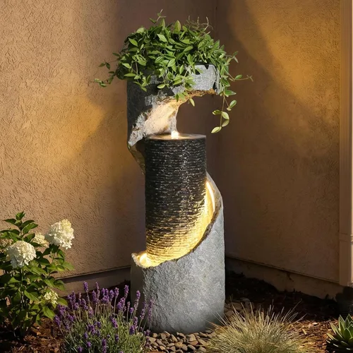 Miniatura 3 de Bumilgar Fuente de Agua para Exteriores de 35.4" de Altura, Fuentes y Cascadas Modernas para Exteriores, Fuente de Pie para Interiores con Luces LED