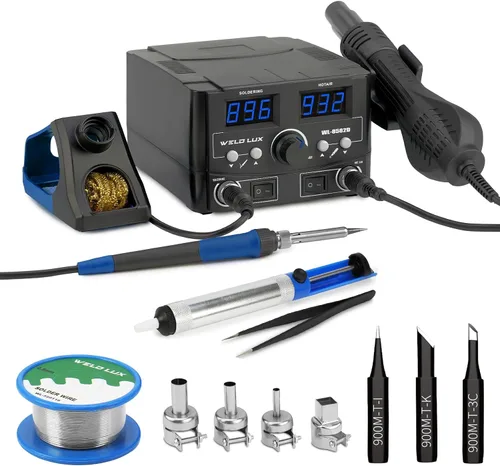 Kit de estación de soldadura digital mejorada de 820W - Estación de retrabajo de aire caliente 2 en 1 con pantalla °F/°C, cambio de aire