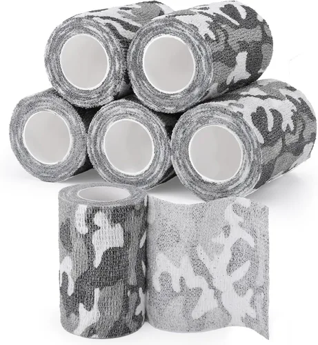 Miniatura 13 de Cinta adhesiva de camuflaje de 6 rollos, 1/2/3/4 pulgadas x 14.8 pies, vendaje autoadhesivo de camuflaje para acampar al aire libre, tira elástica