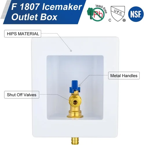 Miniatura 3 de EFIELD Caja de salida para máquina de hielo premium, entrada Pex de crimpado de 1/2 pulgada con válvula de bola de 1/4 vuelta instalada (Pex Crimp)