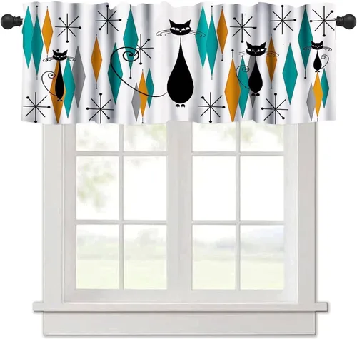 Miniatura 27 de Cenefa de cortina geométrica para ventanas, cenefa moderna con bolsillo para barra, 1 panel, cortinas cortas abstractas para playa, cortinas cortas