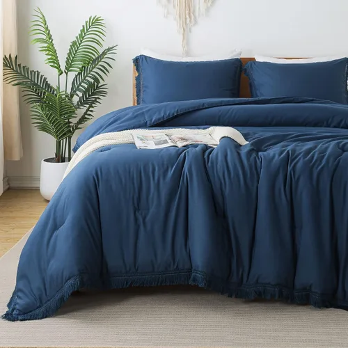 Miniatura 27 de Andency - Juego de edredón tamaño completo de color naranja quemado, 3 piezas, ropa de cama ligera de estilo bohemio terracota para invierno, juego